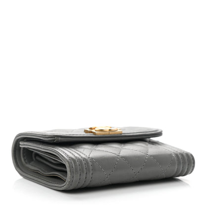 Chanel Lambskin Quilted Compact Boy Wallet Dark Grey 4 of 8