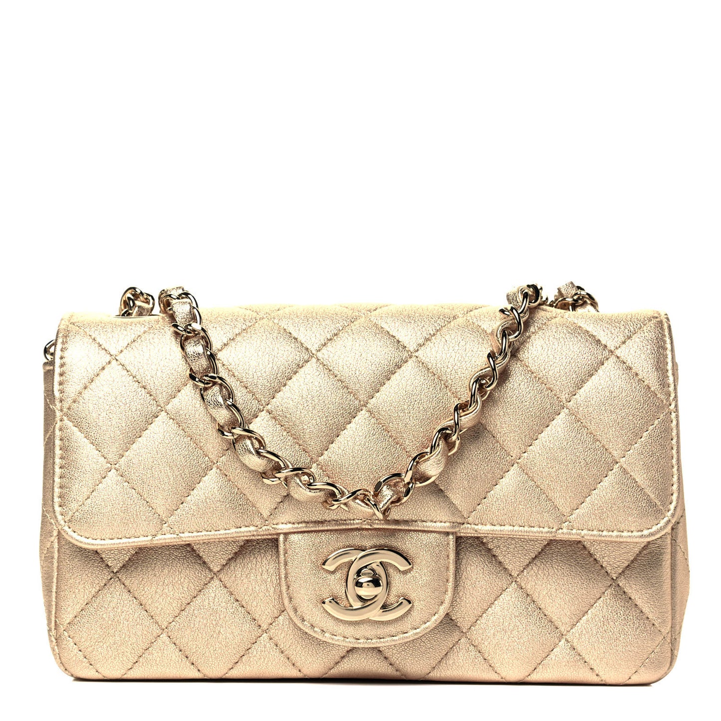 Metallic Lambskin Quilted Mini Rectangular Flap Gold