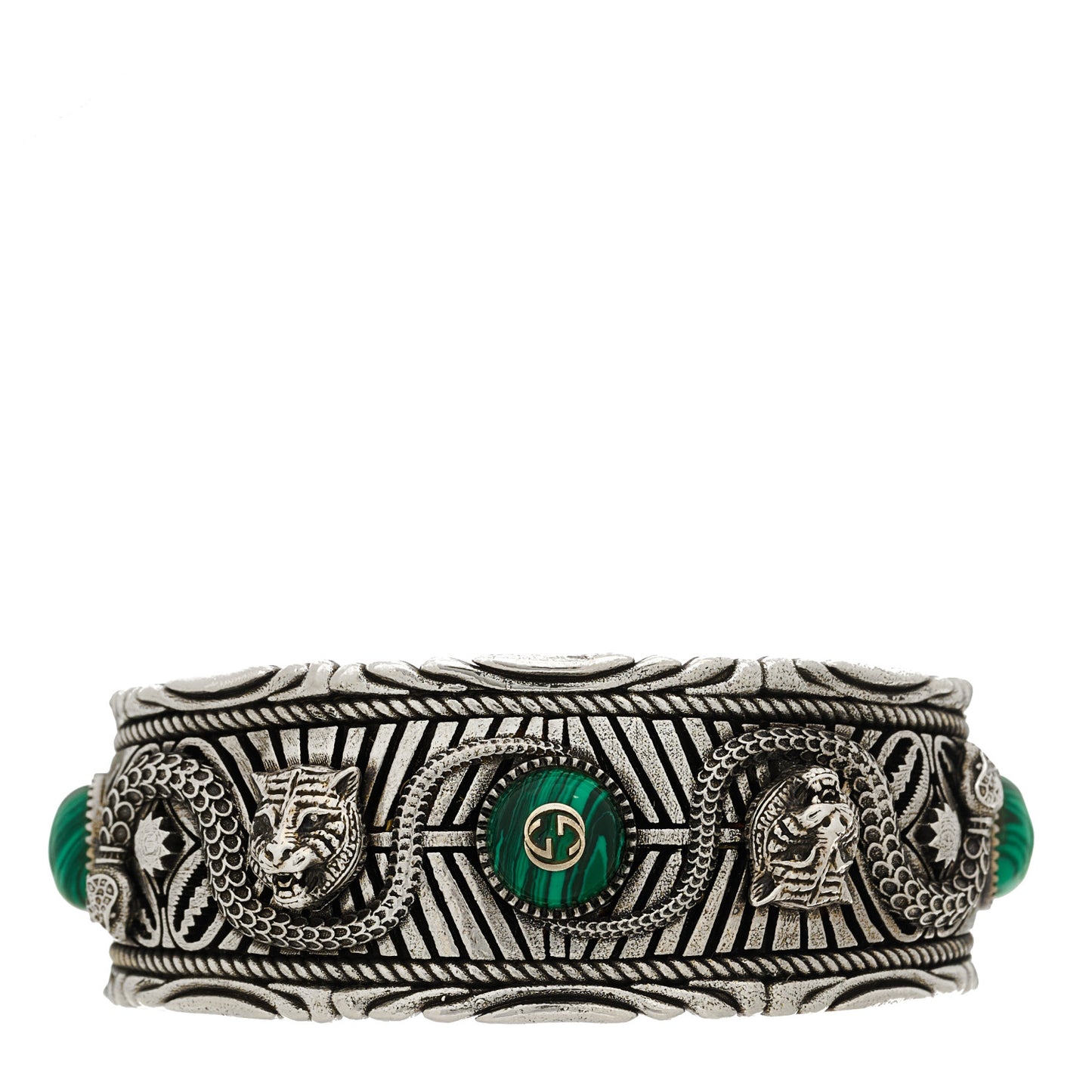 Sterling Silver Resin Garden GG Cuff Bracelet Green