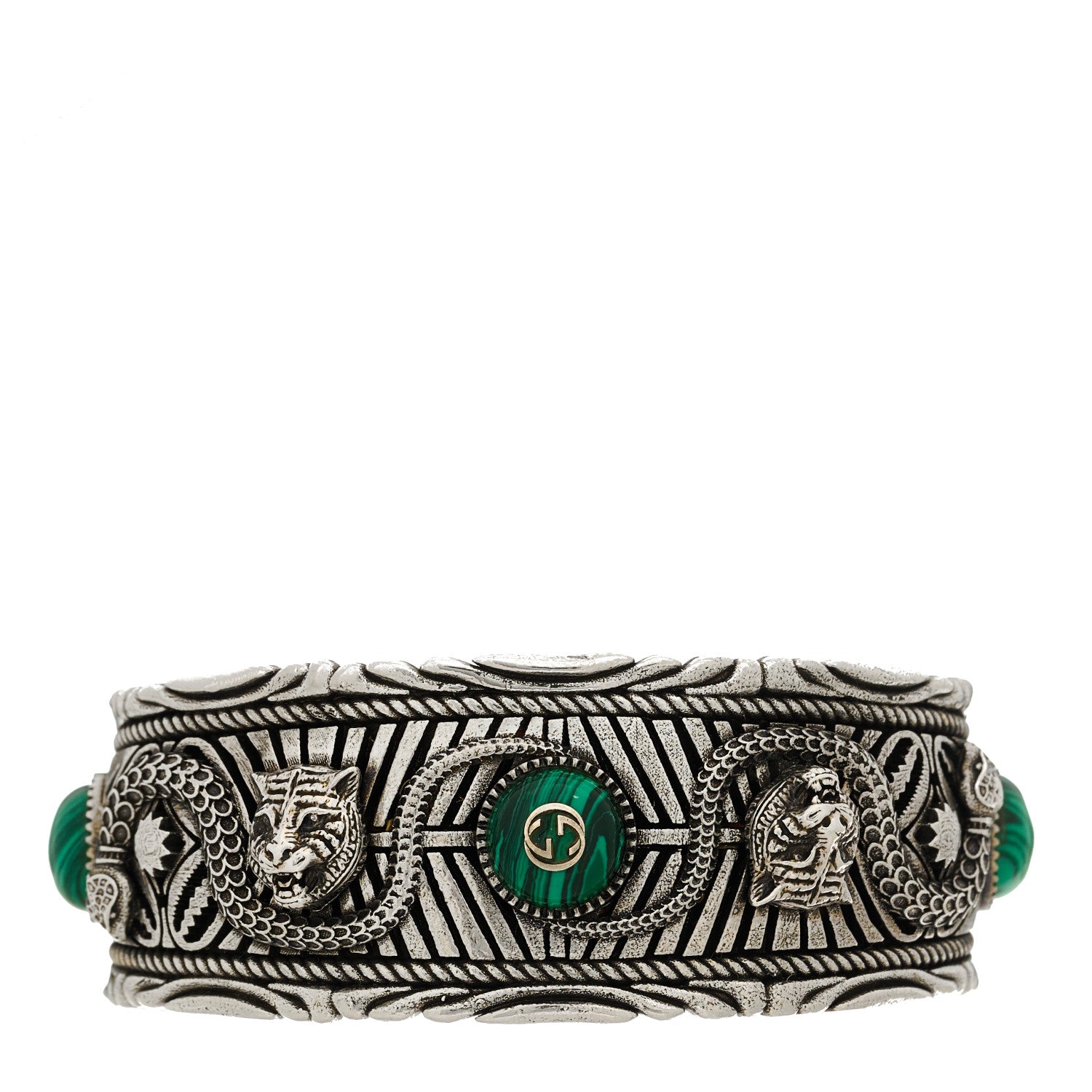 Gucci Sterling Silver Resin Garden GG Cuff Bracelet Green 1 of 4