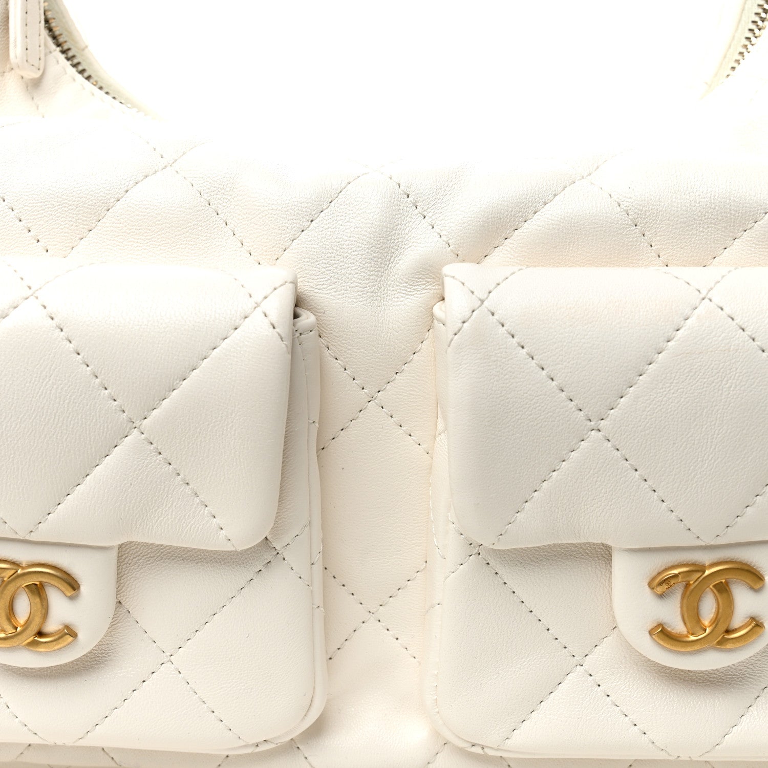 Chanel Shiny Lambskin Quilted Trendy Pockets Hobo White 8 of 11