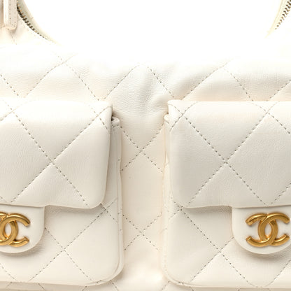 Chanel Shiny Lambskin Quilted Trendy Pockets Hobo White 8 of 11