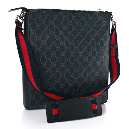 Gucci GG Supreme Monogram Appia Calfskin Web Flat Messenger Bag Black Grey 3 of 9