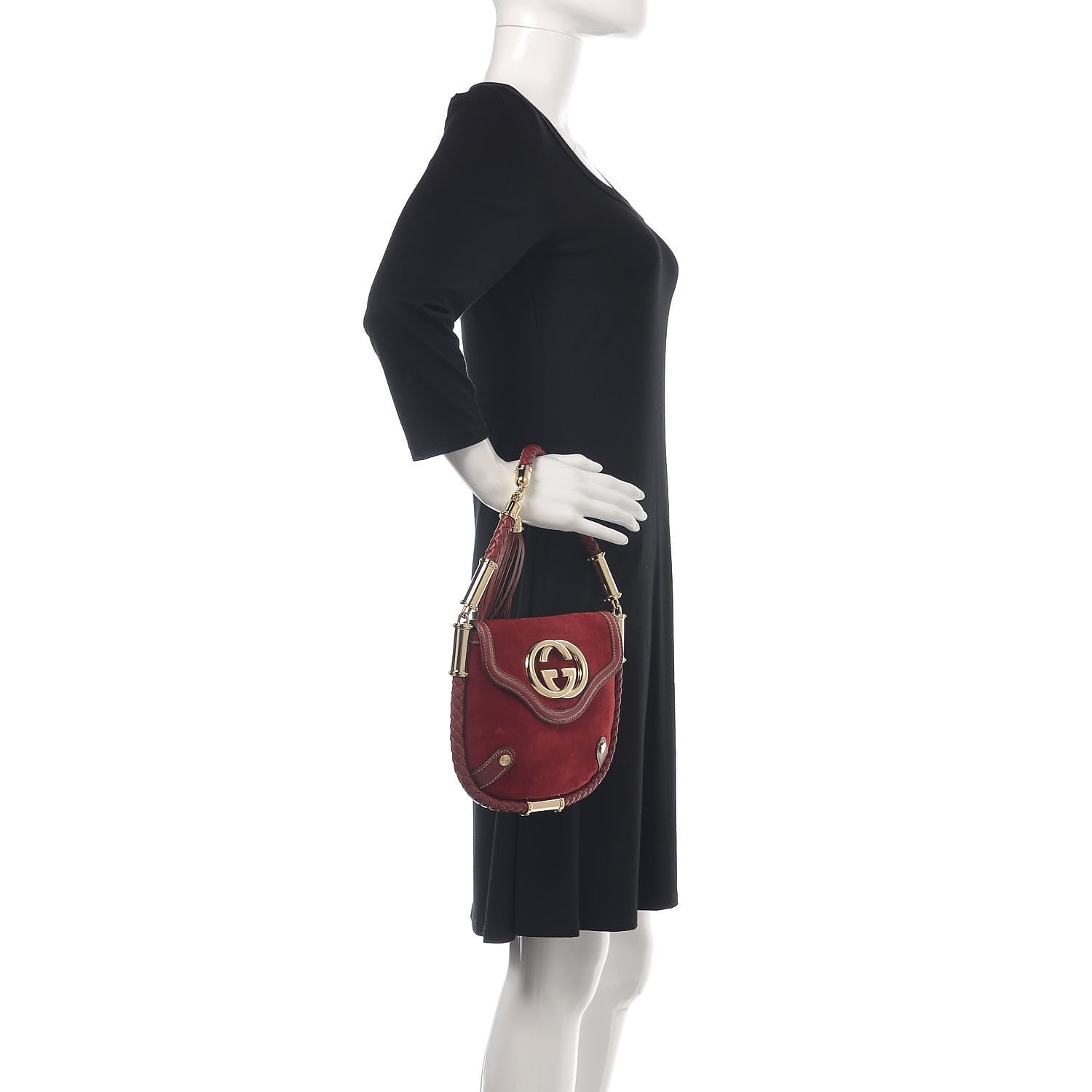 Gucci Suede Small Britt Tassel Shoulder Bag Dark Red 2 of 12