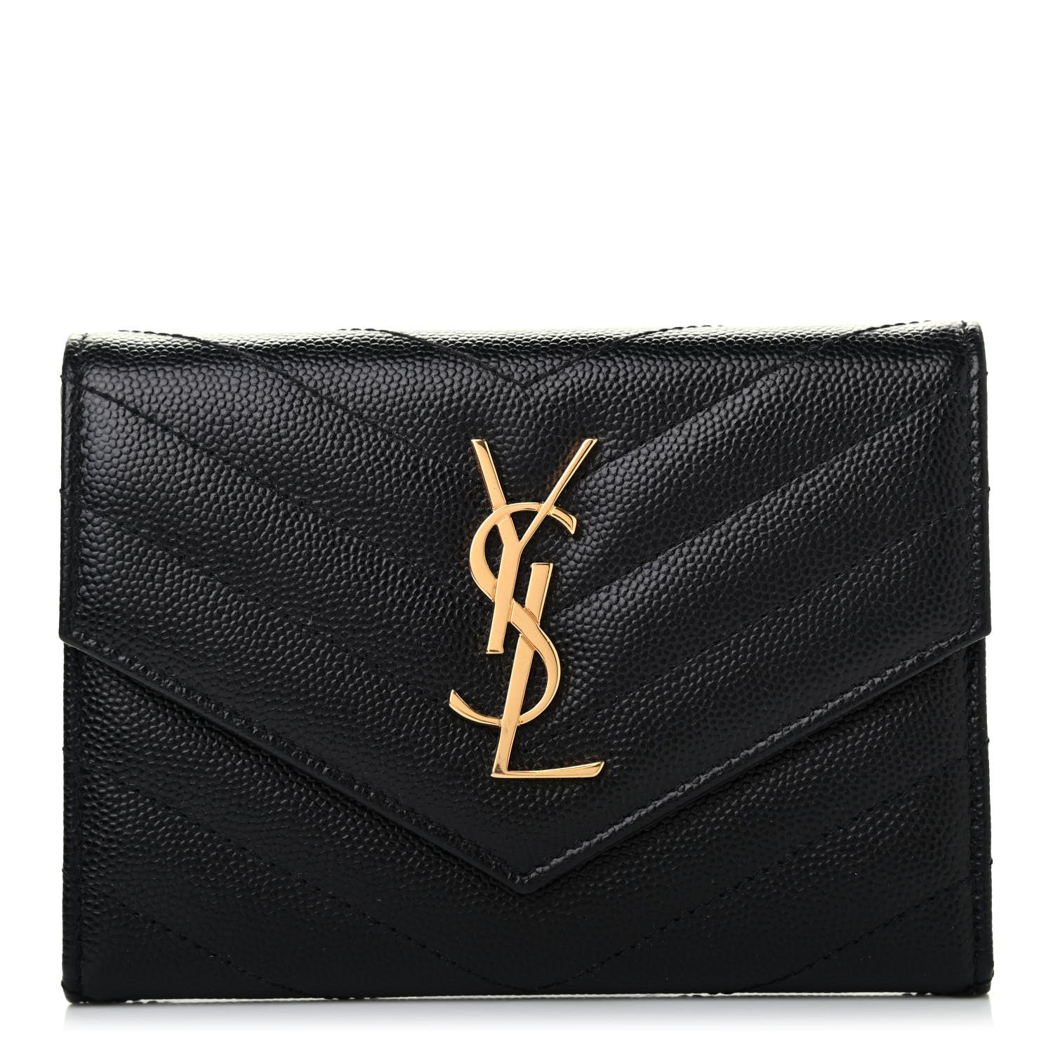 Saint Laurent Grain De Poudre Matelasse Chevron Small Monogram Passport Case Black 1 of 6