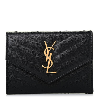 Saint Laurent Grain De Poudre Matelasse Chevron Small Monogram Passport Case Black 1 of 6