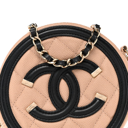 Chanel Caviar Quilted Round Filigree Crossbody Beige Black 8 of 12