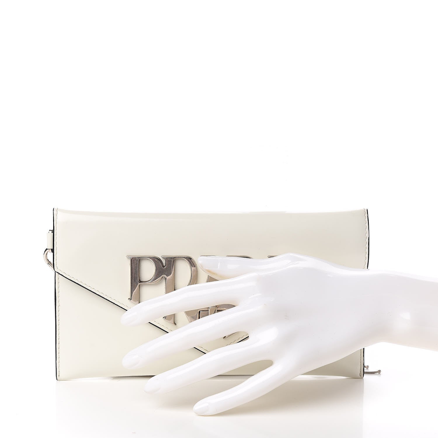 Prada Spazzolato Logo Envelope Clutch White 2 of 8