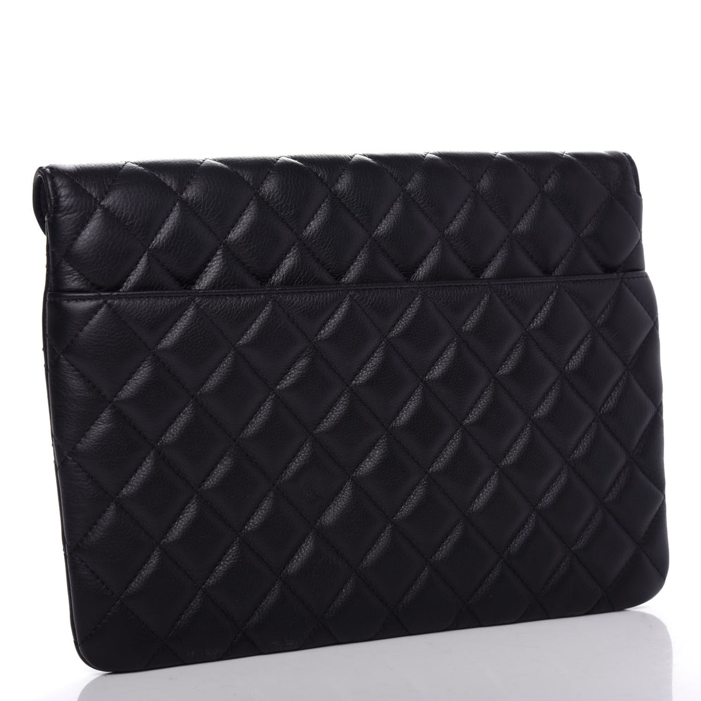 Calfskin Quilted Logo Flap Case Black