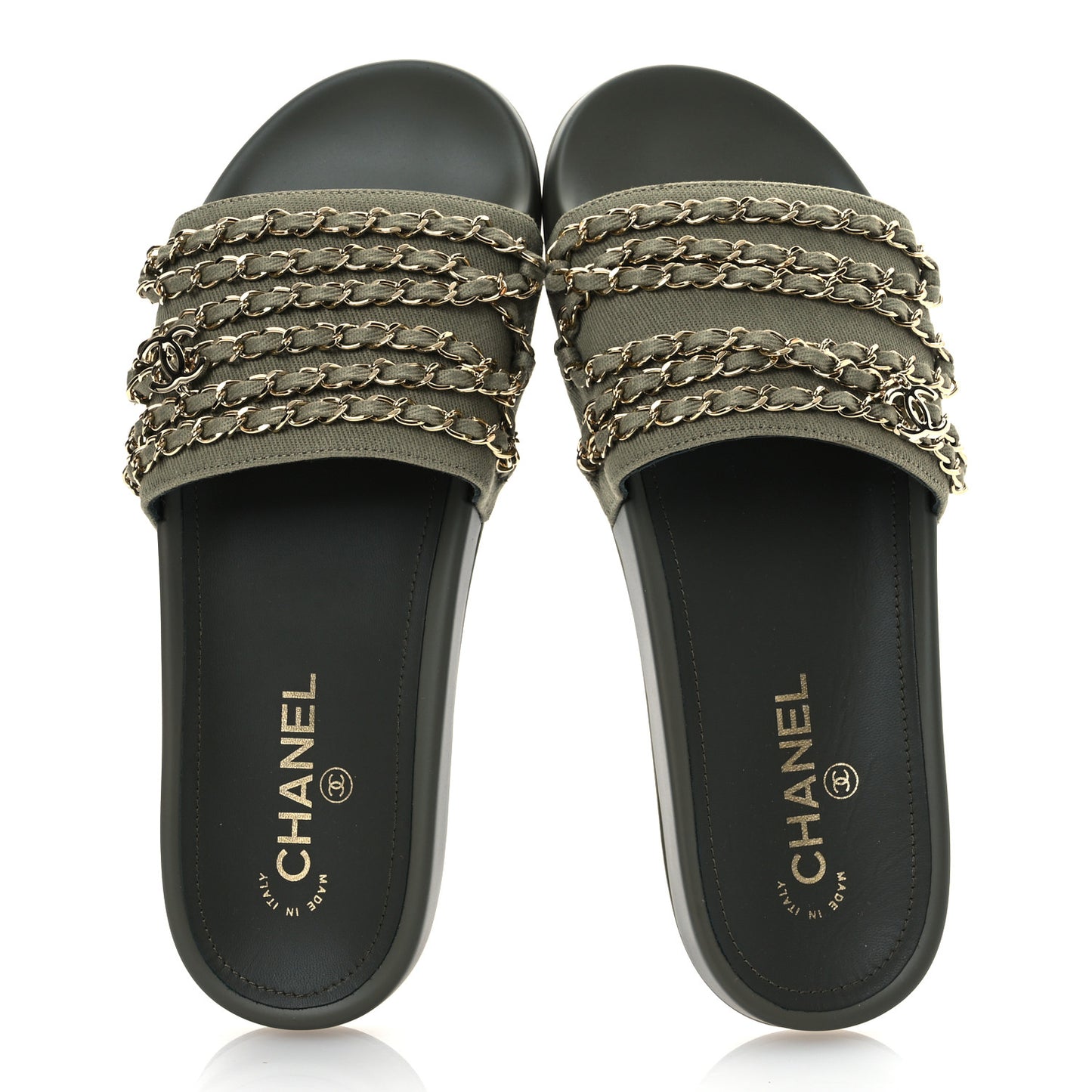 Canvas Chain Flat Sandals 40 Khaki