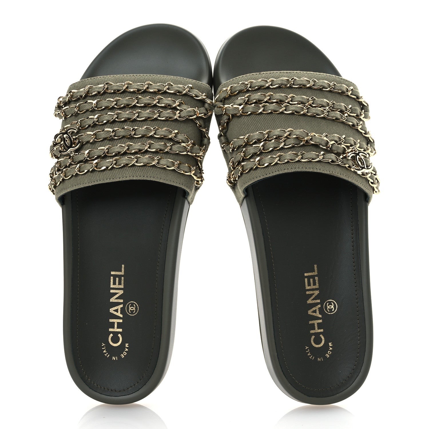 Chanel Canvas Chain Flat Sandals 40 Khaki 2 of 14