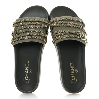 Chanel Canvas Chain Flat Sandals 40 Khaki 2 of 14