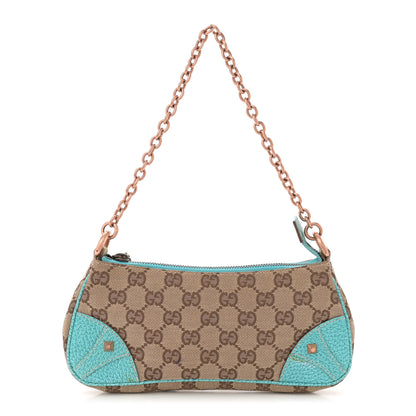 Gucci Monogram Horsebit Nail Chain Pochette Turquoise 1 of 12