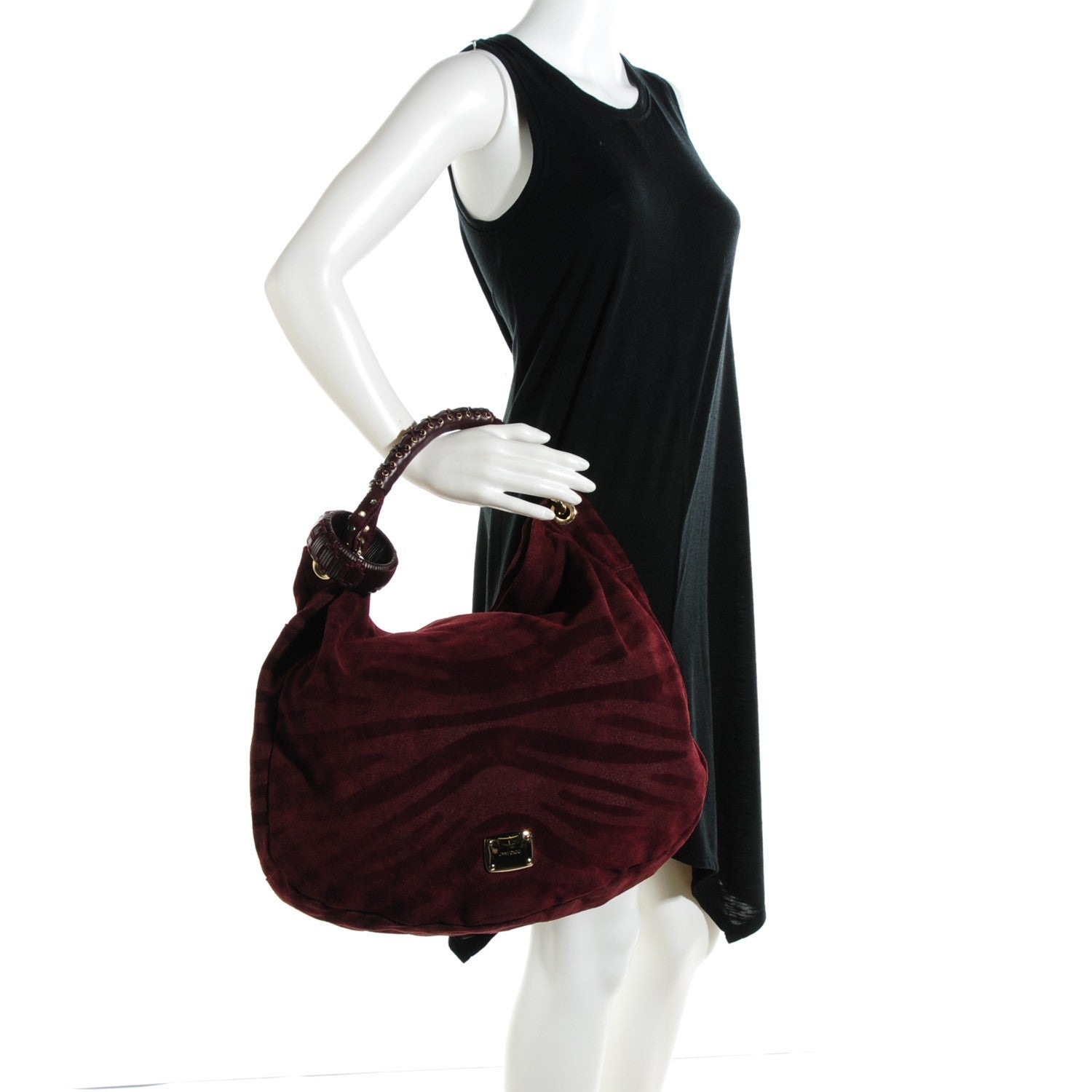 Jimmy Choo Zebra Printed Suede Large Sky Hobo Bordeaux 2 of 6