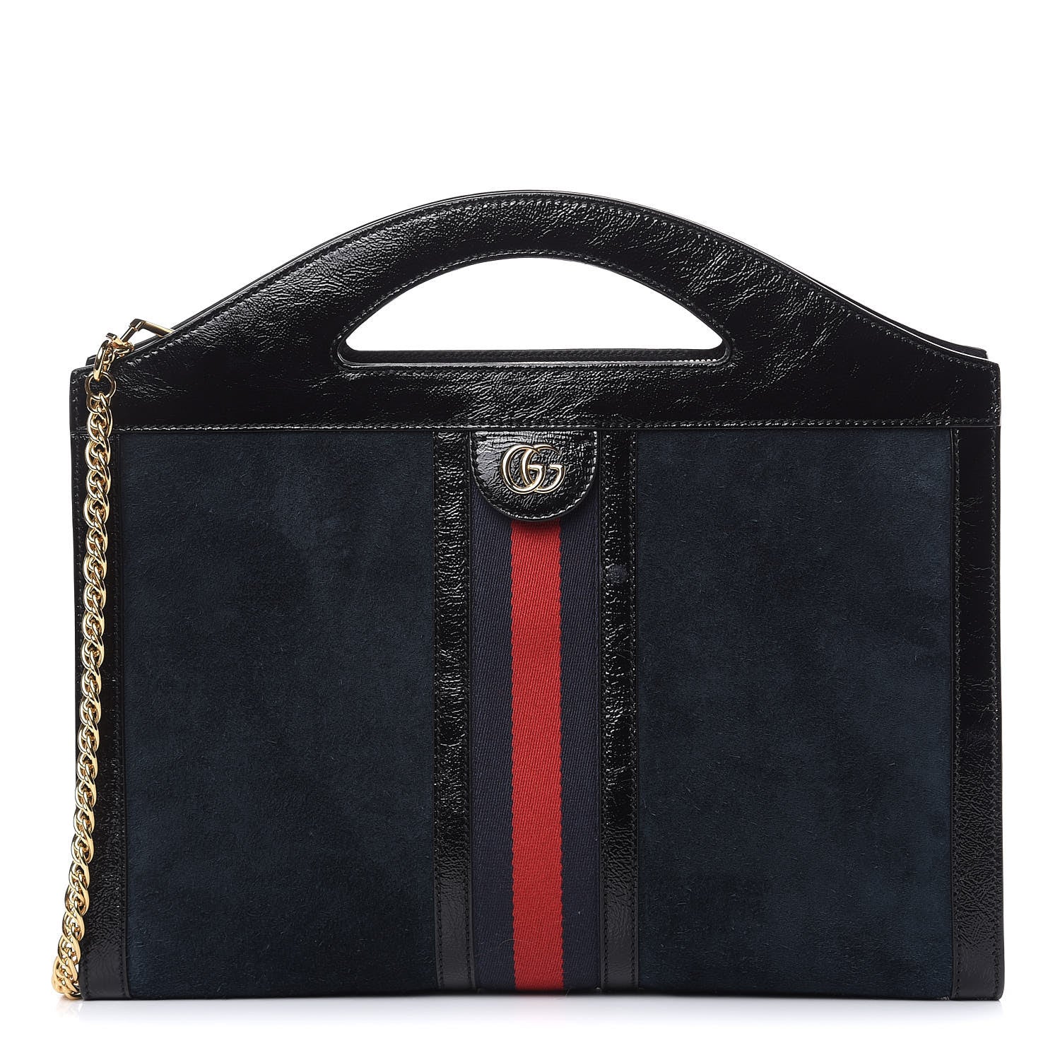 Gucci Suede Patent GG Web Medium Ophidia Top Handle Chain Blue Black 1 of 12
