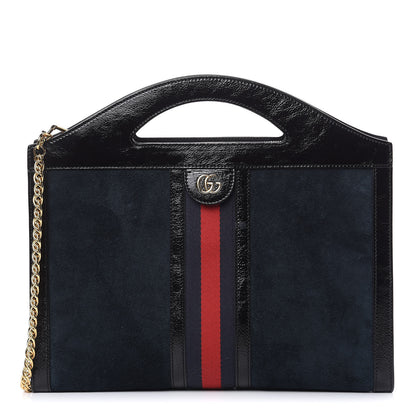 Gucci Suede Patent GG Web Medium Ophidia Top Handle Chain Blue Black 1 of 12