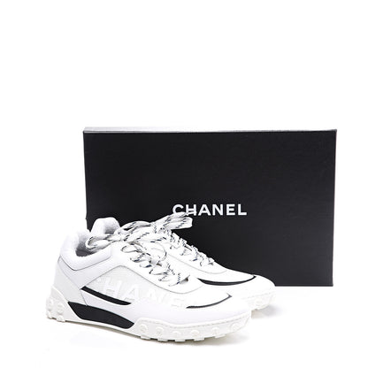 Chanel Calfskin Mesh Lycra Womens Logo Sneakers 38.5 White 11 of 11