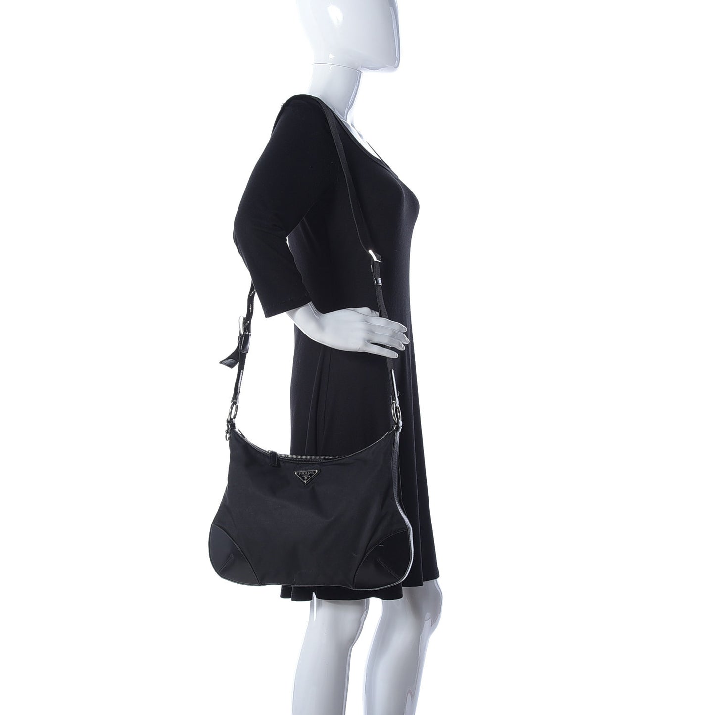 Tessuto Nylon Calfskin Flat Messenger Bag Black