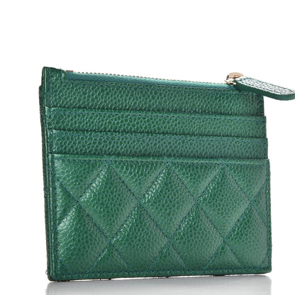 Chanel Metallic Caviar Quilted CC Zip Card Holder Green 3 of 8