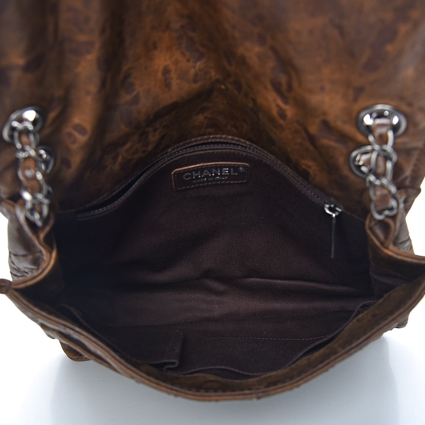 Aged Crumpled Calfskin Small Vintage Flap Brown