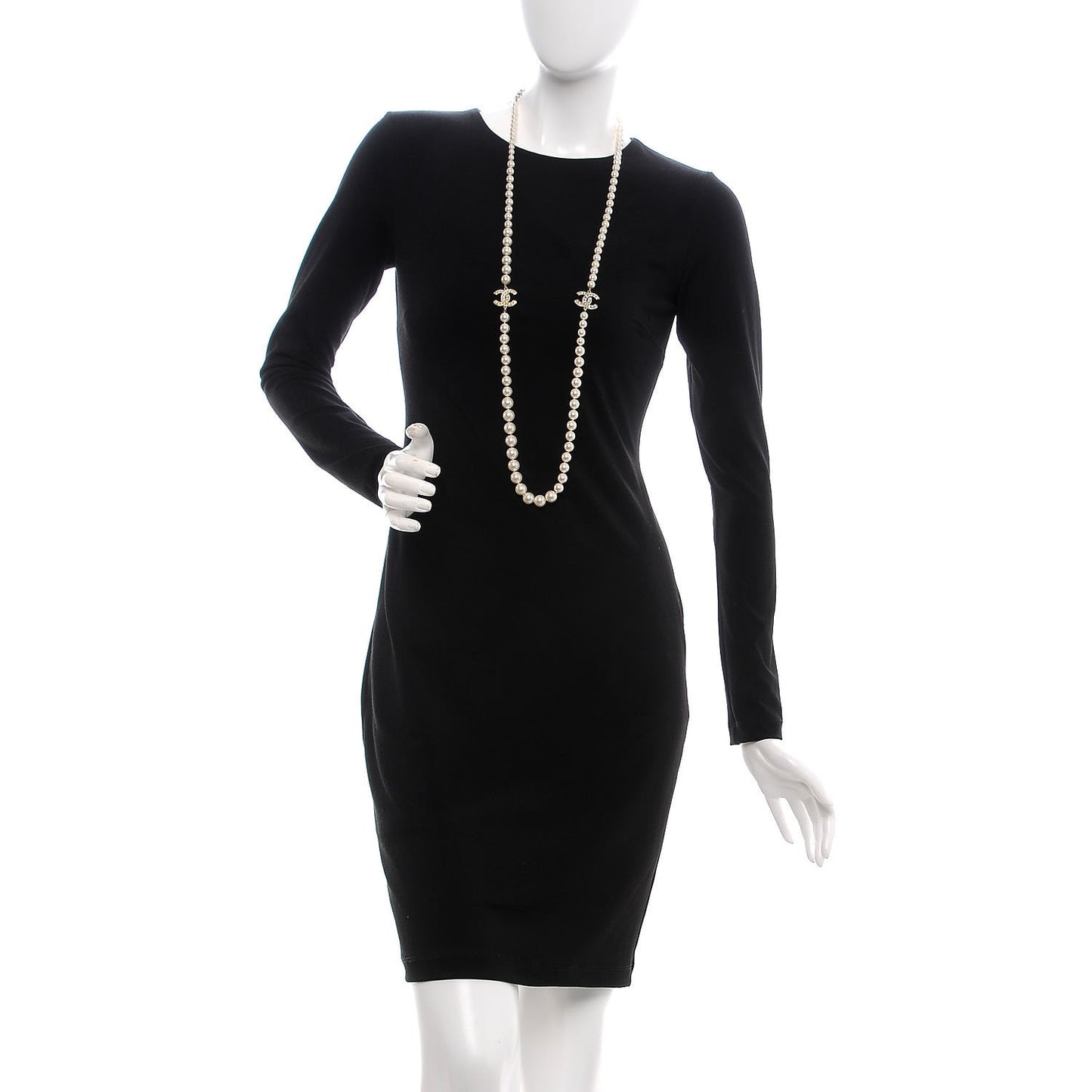 Pearl Baguette Crystal Long CC Necklace Gold