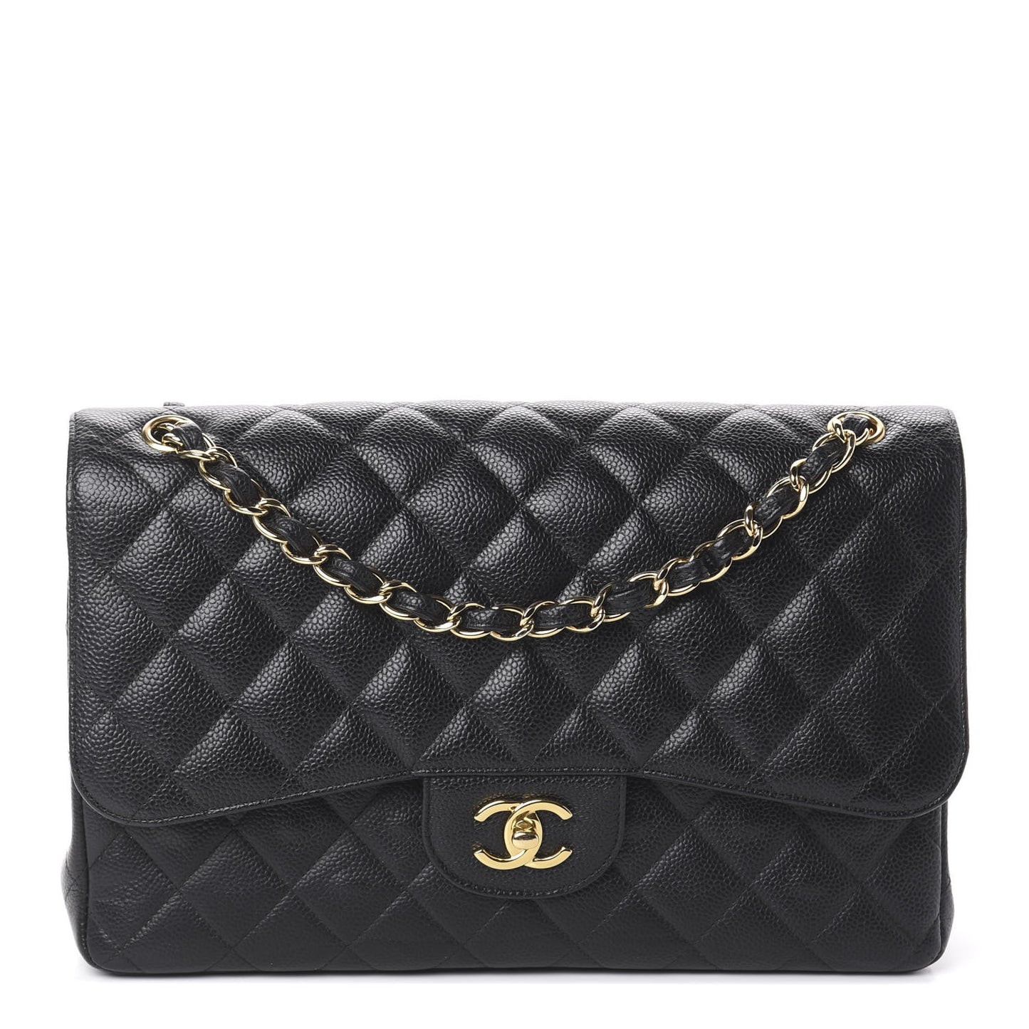 Caviar Quilted Jumbo Double Flap Black