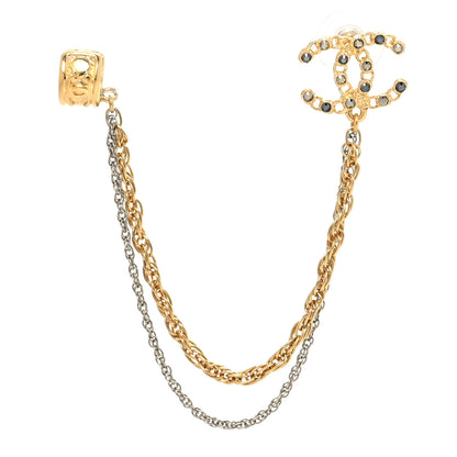 Chanel Crystal CC Chain Cuff Single Earring Gold Silver 1 of 4