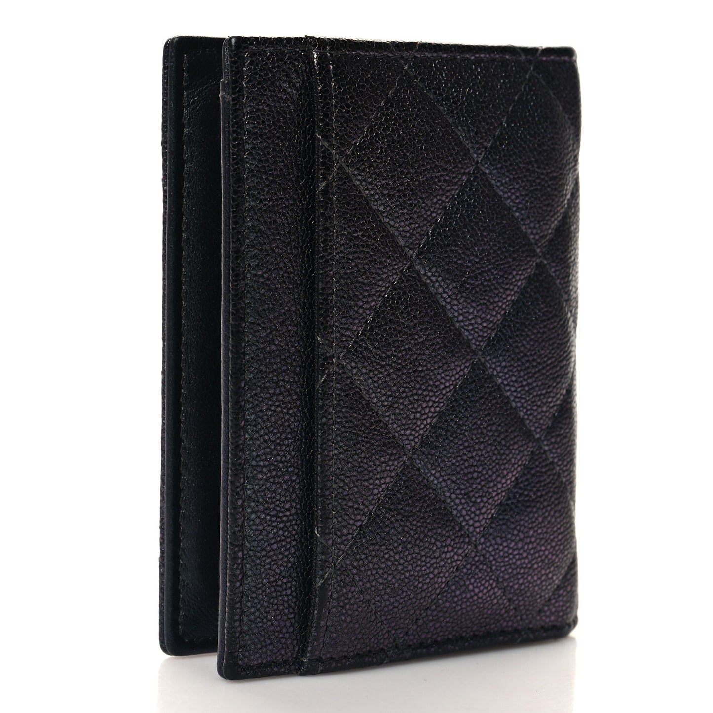 Iridescent Caviar Quilted Card Holder Wallet Black