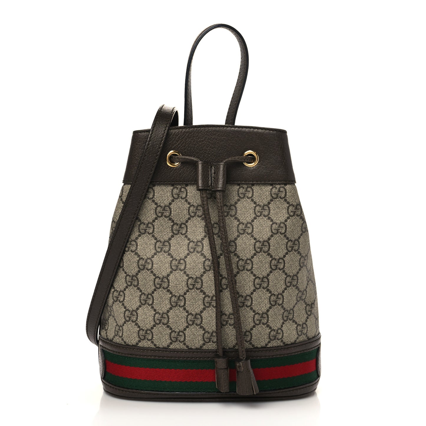 GG Supreme Monogram Web Small Ophidia Bucket Bag Brown