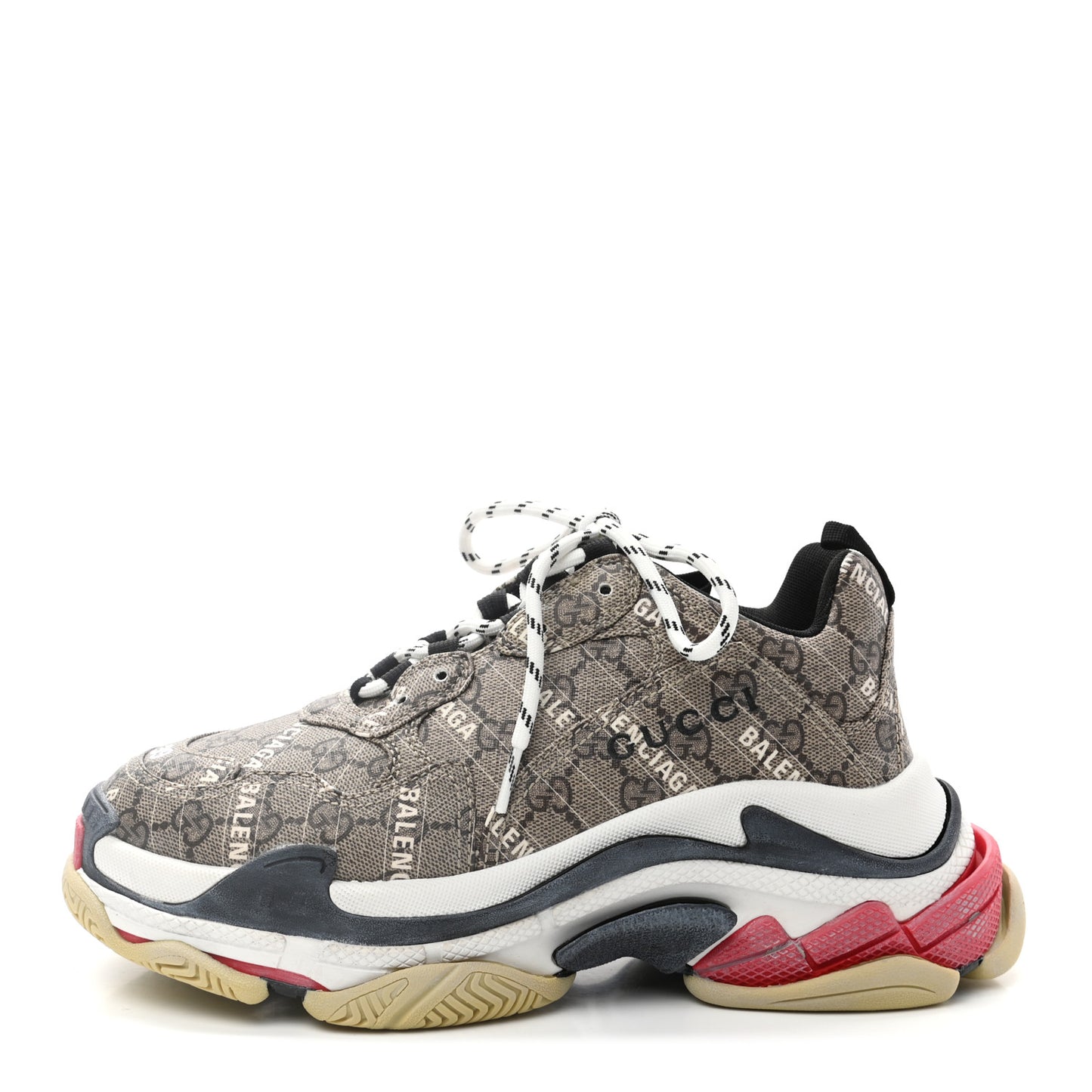 X GUCCI GG Supreme Monogram Allover Logo Mens Triple S Sneakers 39 Beige Ebony Mystic White