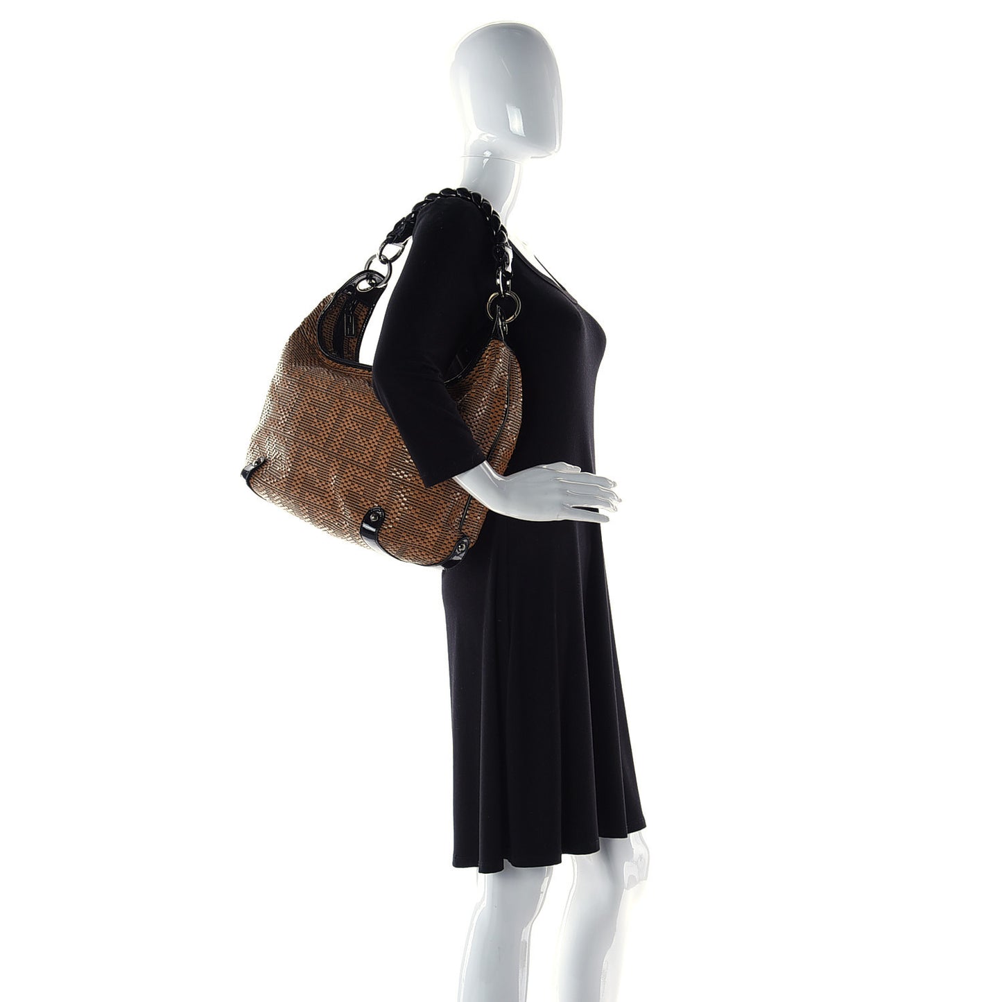 Canvas Patent Calfskin Woven Forever Hobo Mou Black