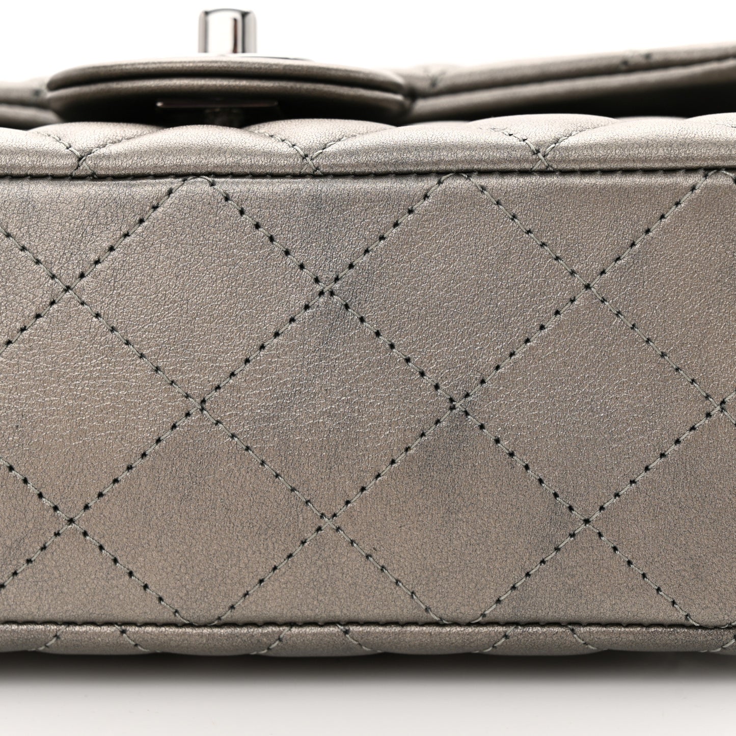 Metallic Lambskin Quilted Mini Rectangular Flap Dark Grey