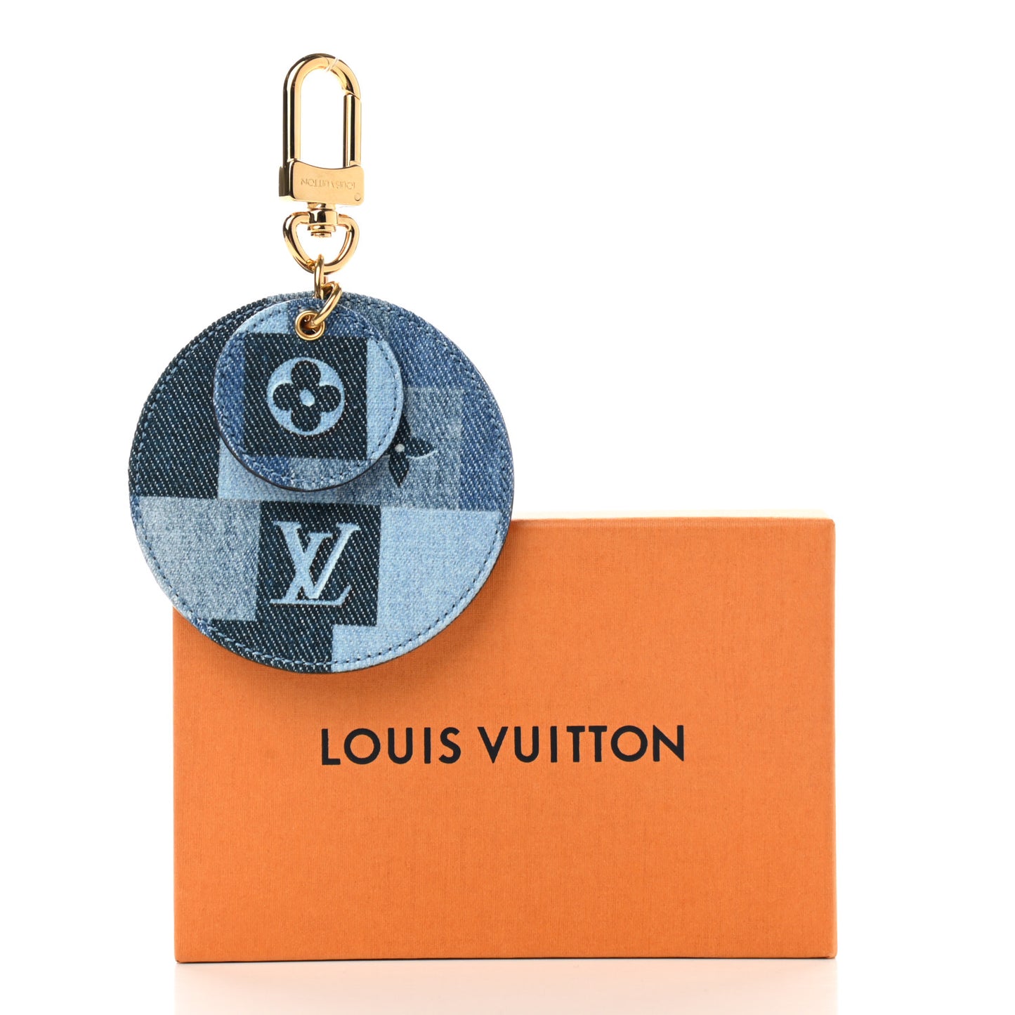 Denim Damier Monogram Patchwork Bag Charm Key Holder