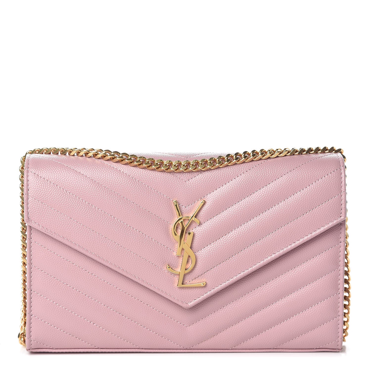 Saint Laurent Grain De Poudre Matelasse Chevron Monogram Chain Wallet Tender Pink 1 of 10