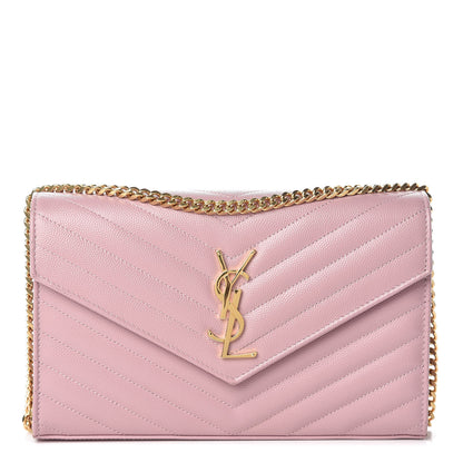 Saint Laurent Grain De Poudre Matelasse Chevron Monogram Chain Wallet Tender Pink 1 of 10