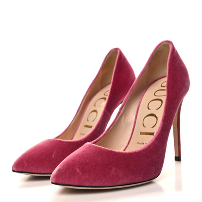 Gucci Velvet Removable Web Bow Pumps 37 Rasberry Rose 3 of 8