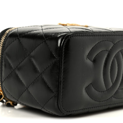Chanel Shiny Lambskin Quilted CC Links Small Vanity Case With Chain Black 10 of 11