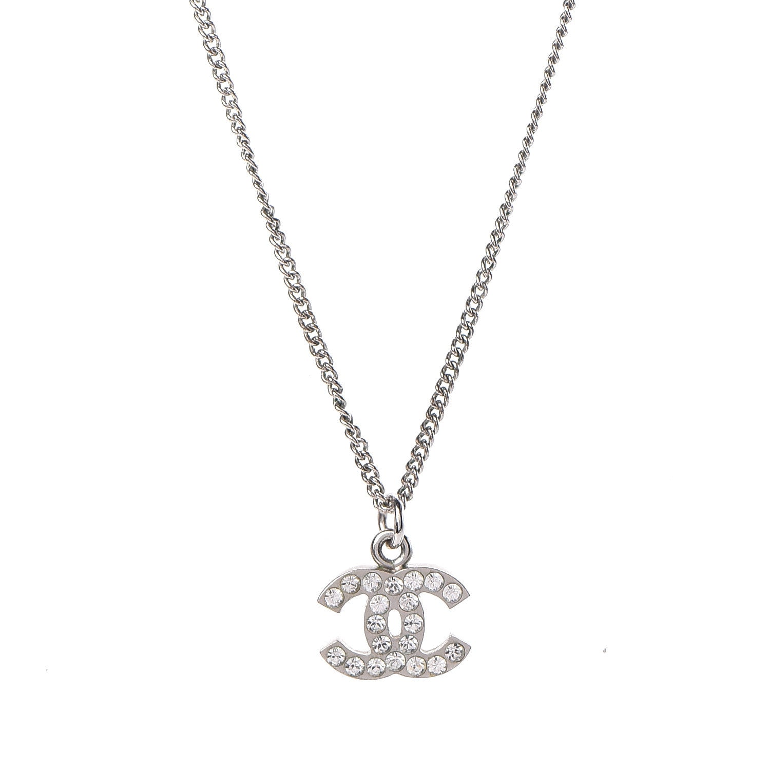 Chanel Crystal CC Necklace Silver 4 of 6