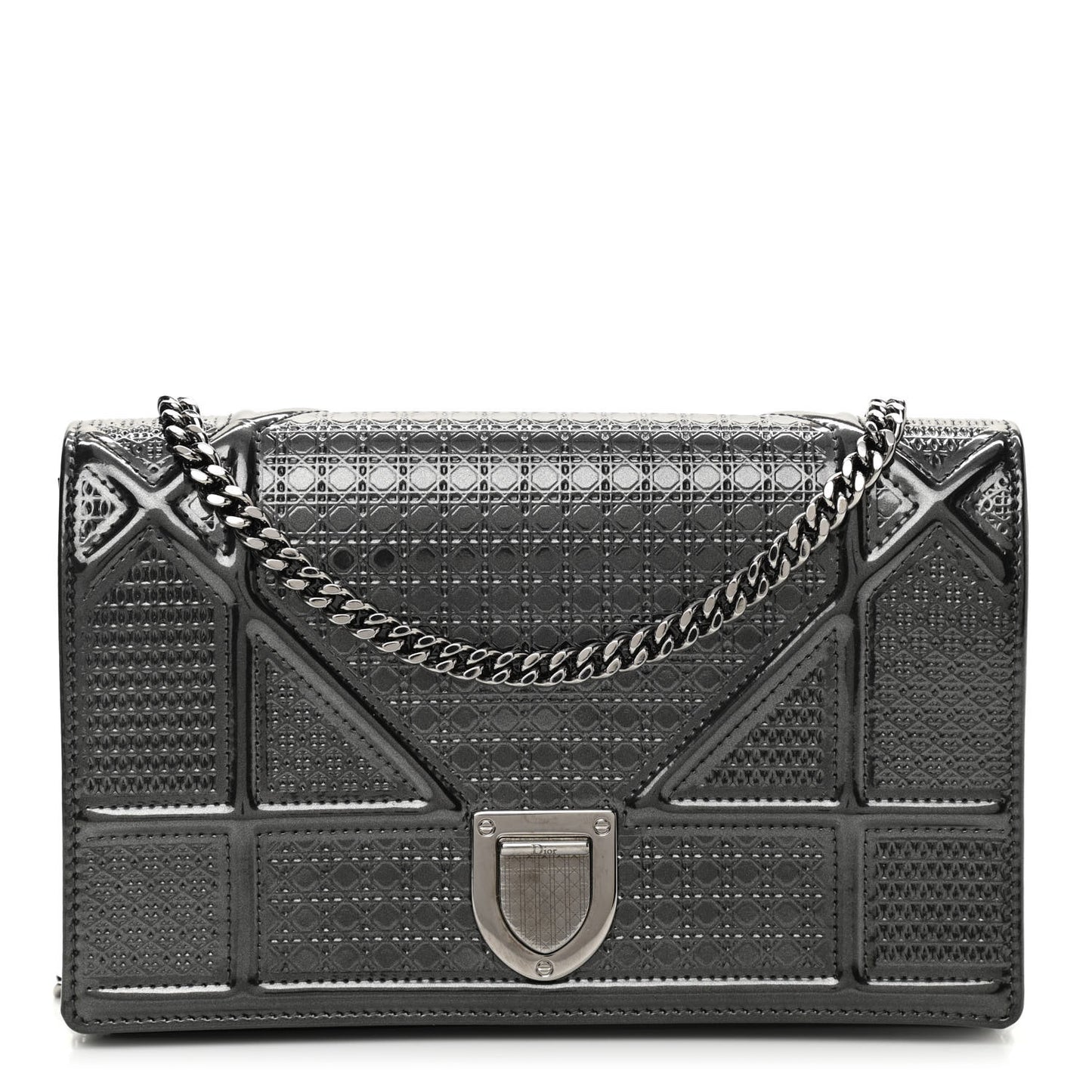Metallic Patent Micro-Cannage Diorama Wallet on Chain Pouch Onyx Black