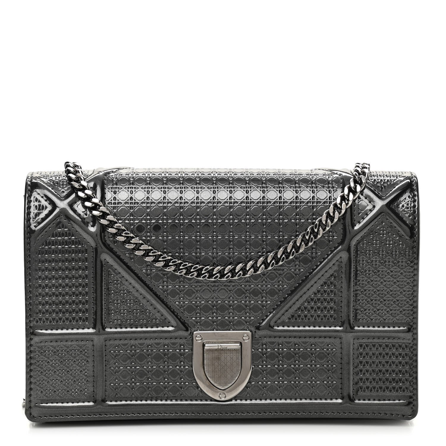 Christian Dior Metallic Patent Micro-Cannage Diorama Wallet on Chain Pouch Onyx Black 1 of 10