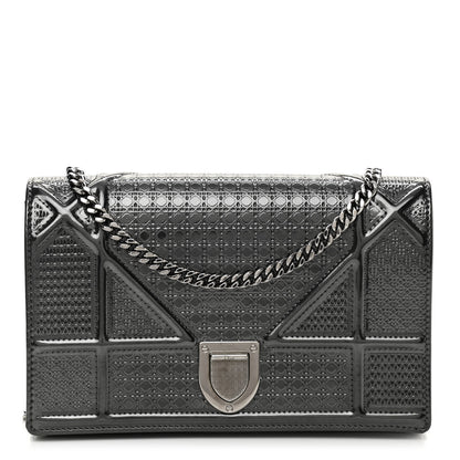 Christian Dior Metallic Patent Micro-Cannage Diorama Wallet on Chain Pouch Onyx Black 1 of 10
