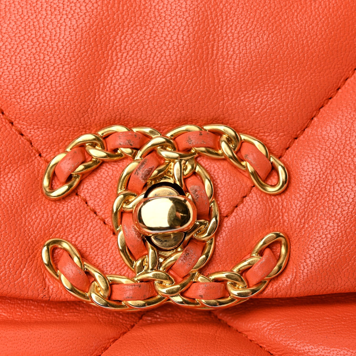 Chanel Goatskin Quilted Medium Chanel 19 Flap Orange 11 of 14
