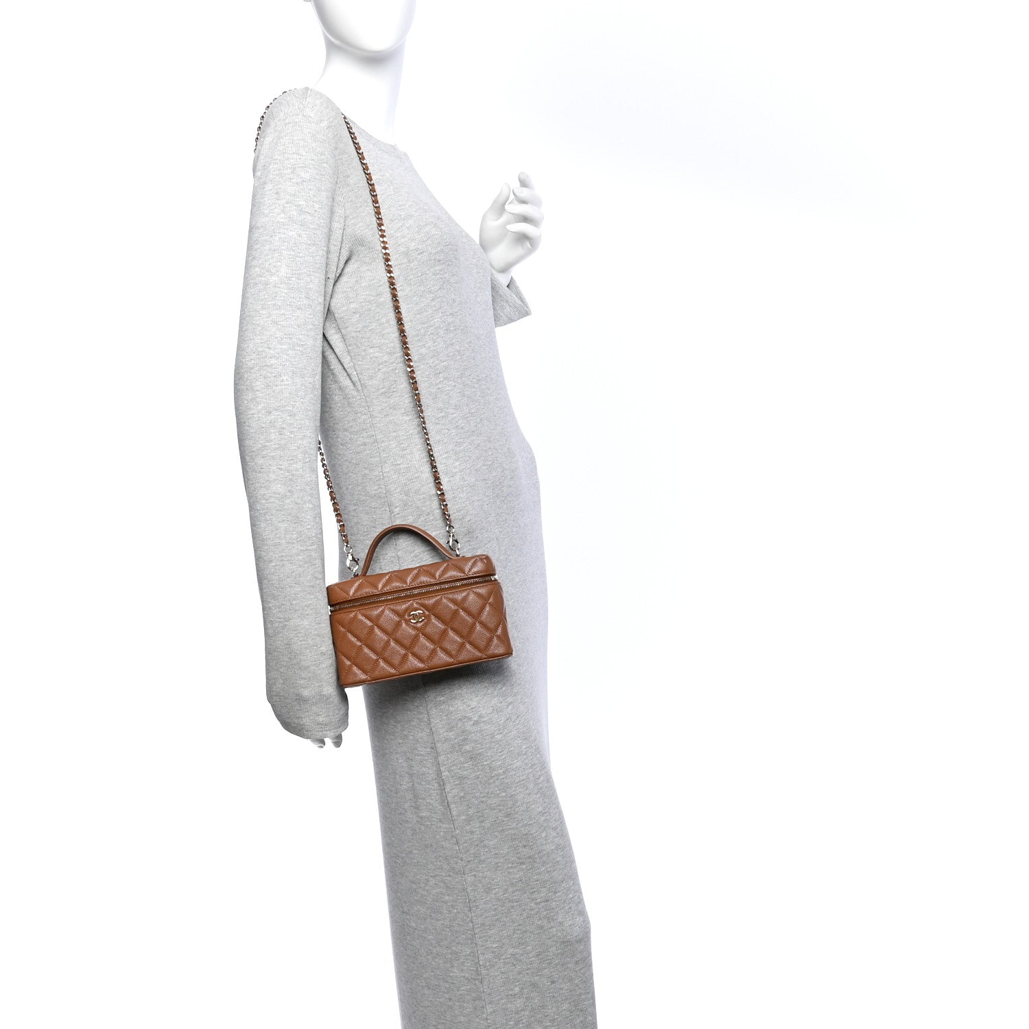 Chanel Caviar Quilted Top Handle Slim Vanity With Chain Camel 2 of 11