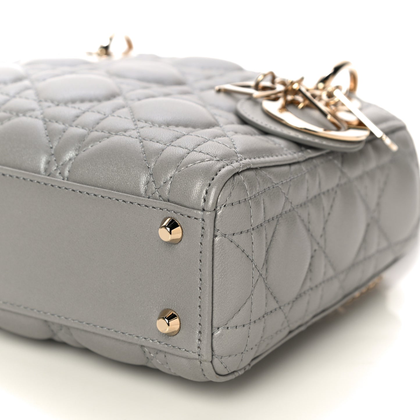Metallic Lambskin Cannage Mini Lady Dior Grey