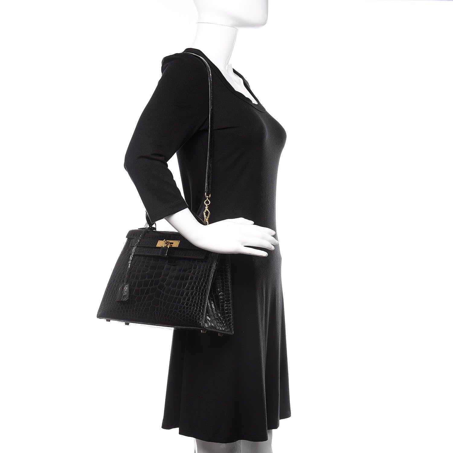 Hermes Shiny Alligator Kelly Sellier 28 Black 2 of 10