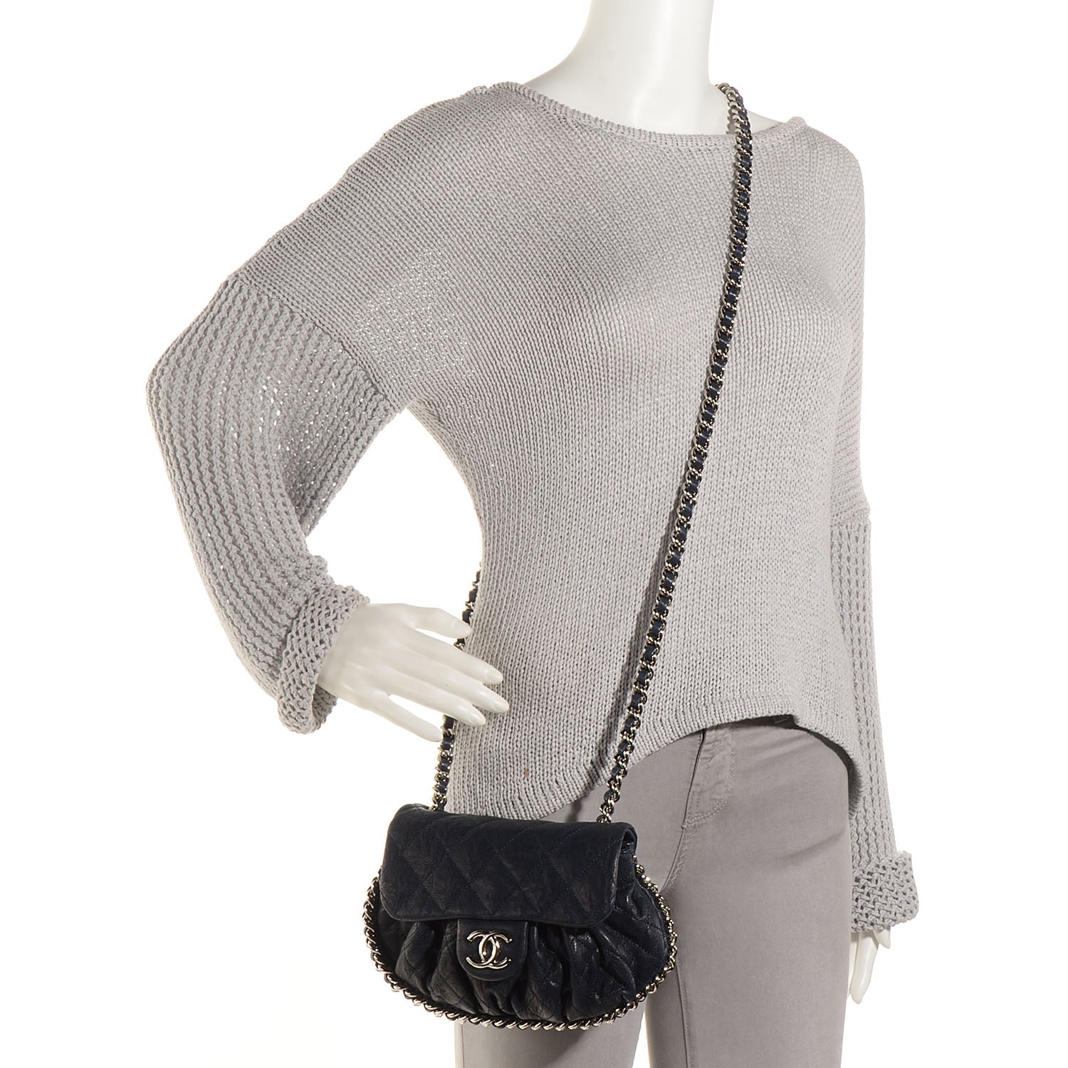 Chanel Lambskin Mini Chain Around Messenger Navy Blue 2 of 7
