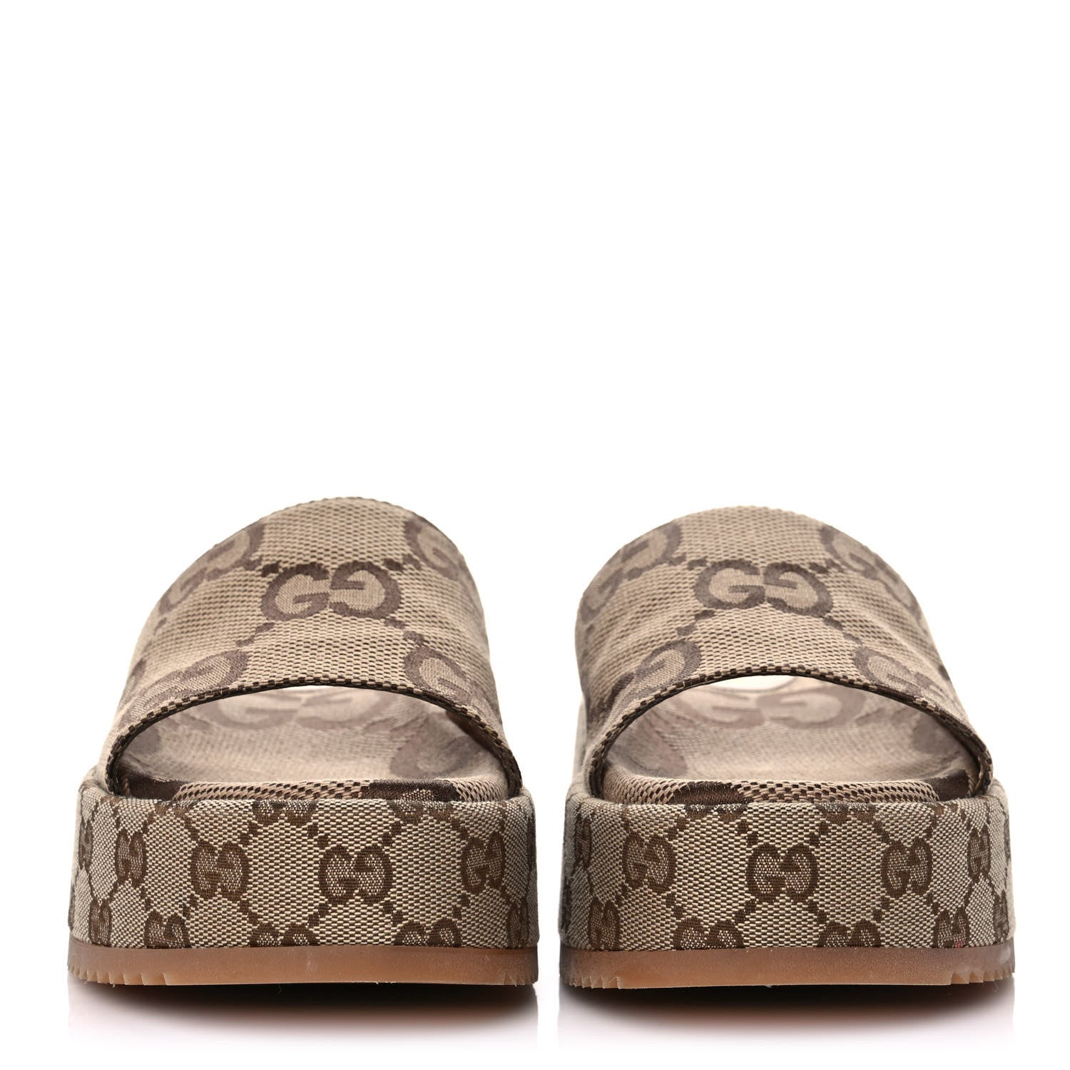 Gucci Monogram Maxi GG Angelina Platform 55mm Slide Sandals 38 Camel Ebony 2 of 9