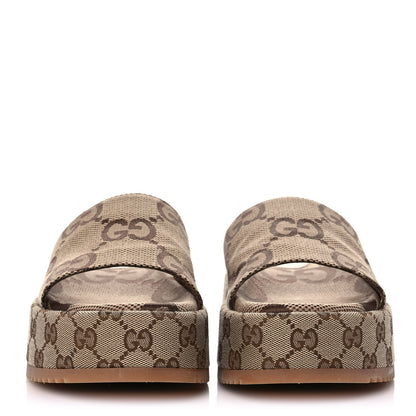 Gucci Monogram Maxi GG Angelina Platform 55mm Slide Sandals 38 Camel Ebony 2 of 9