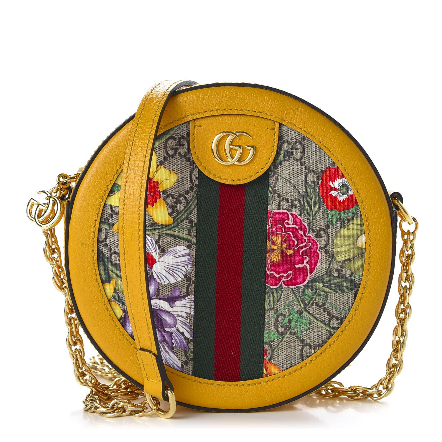 Gucci GG Supreme Monogram Flora Web Mini Ophidia Round Shoulder Bag Beige Multicolor Crop 1 of 10