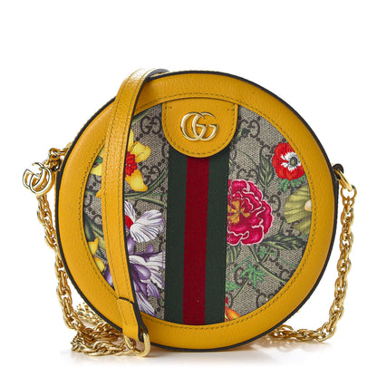 Gucci GG Supreme Monogram Flora Web Mini Ophidia Round Shoulder Bag Beige Multicolor Crop 1 of 10